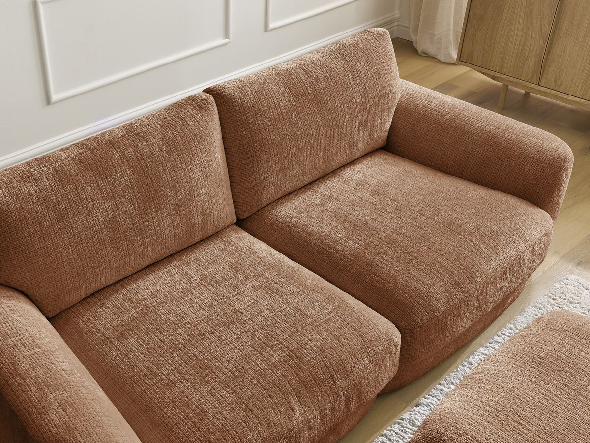 Canapé droit fixe LEONORE tissu texturé avec pouf