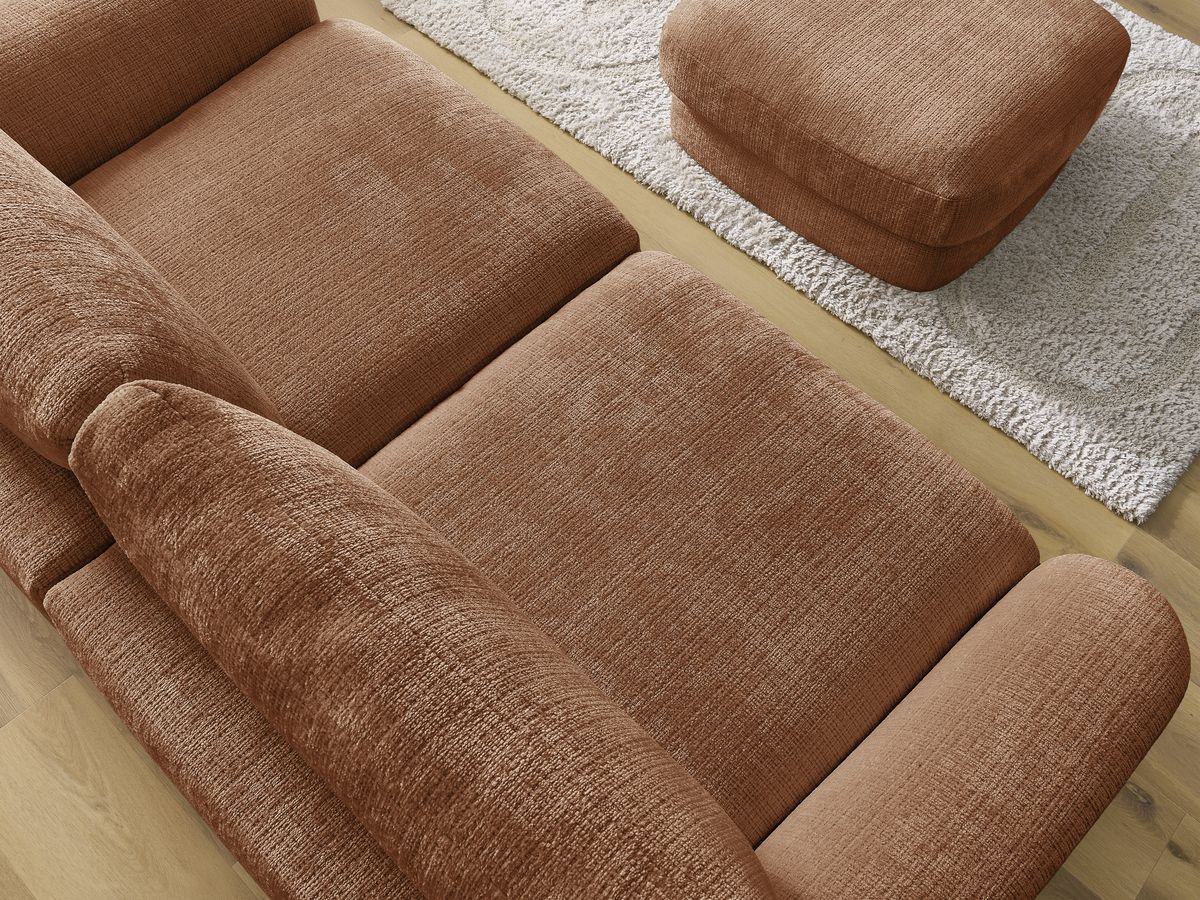 Canapé droit fixe LEONORE tissu texturé avec pouf