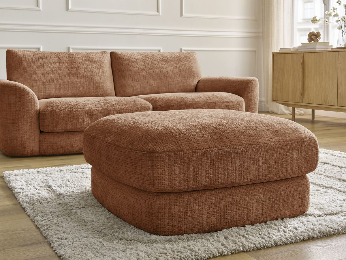 Canapé droit fixe LEONORE tissu texturé avec pouf