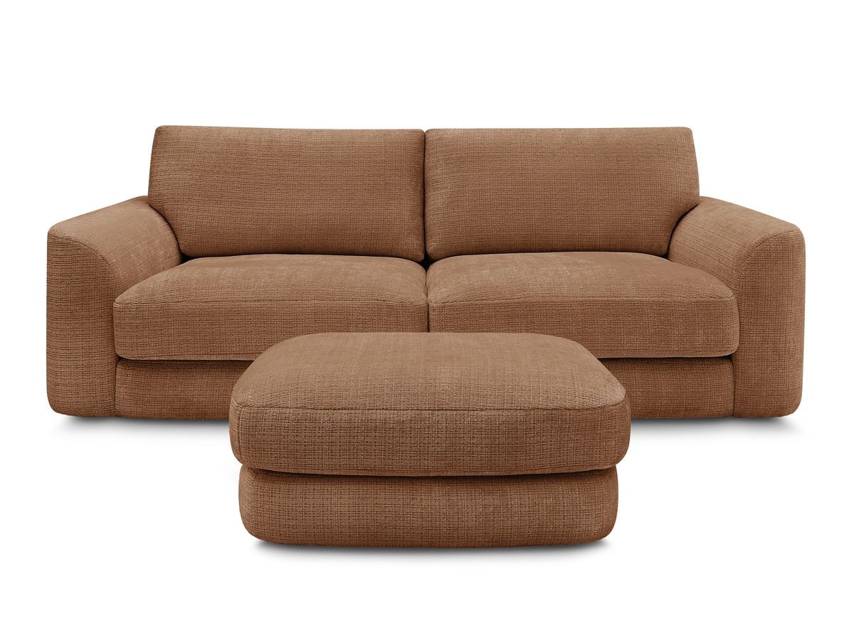 Canapé droit fixe LEONORE tissu texturé avec pouf