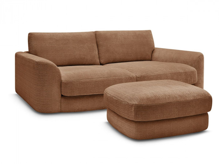 Canapé droit fixe LEONORE tissu texturé avec pouf