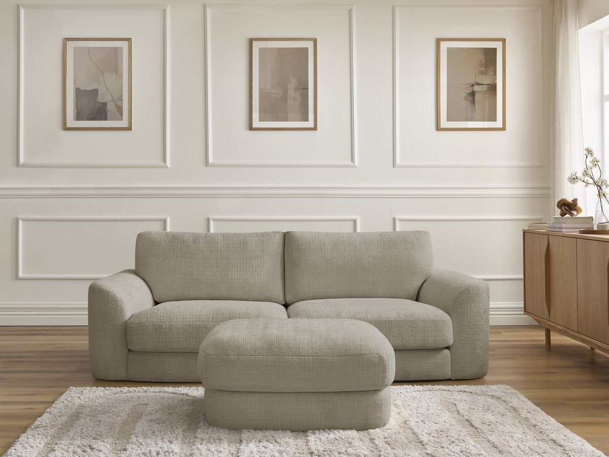 Canapé droit LEONORE texturé avec pouf taupe — vue 5