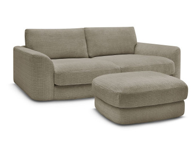 Canapé droit fixe LEONORE tissu texturé avec pouf