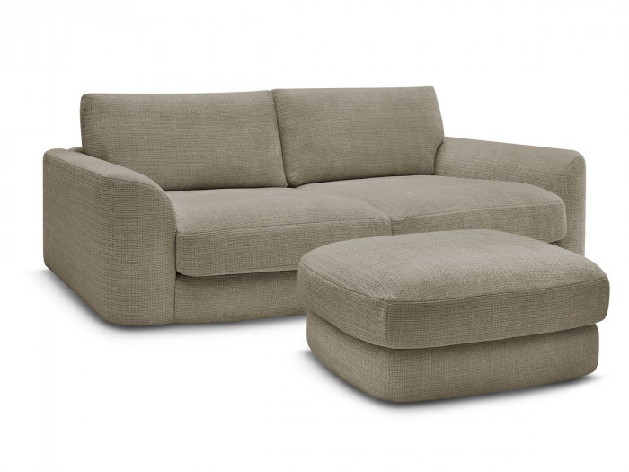 Canapé droit fixe LEONORE tissu texturé avec pouf