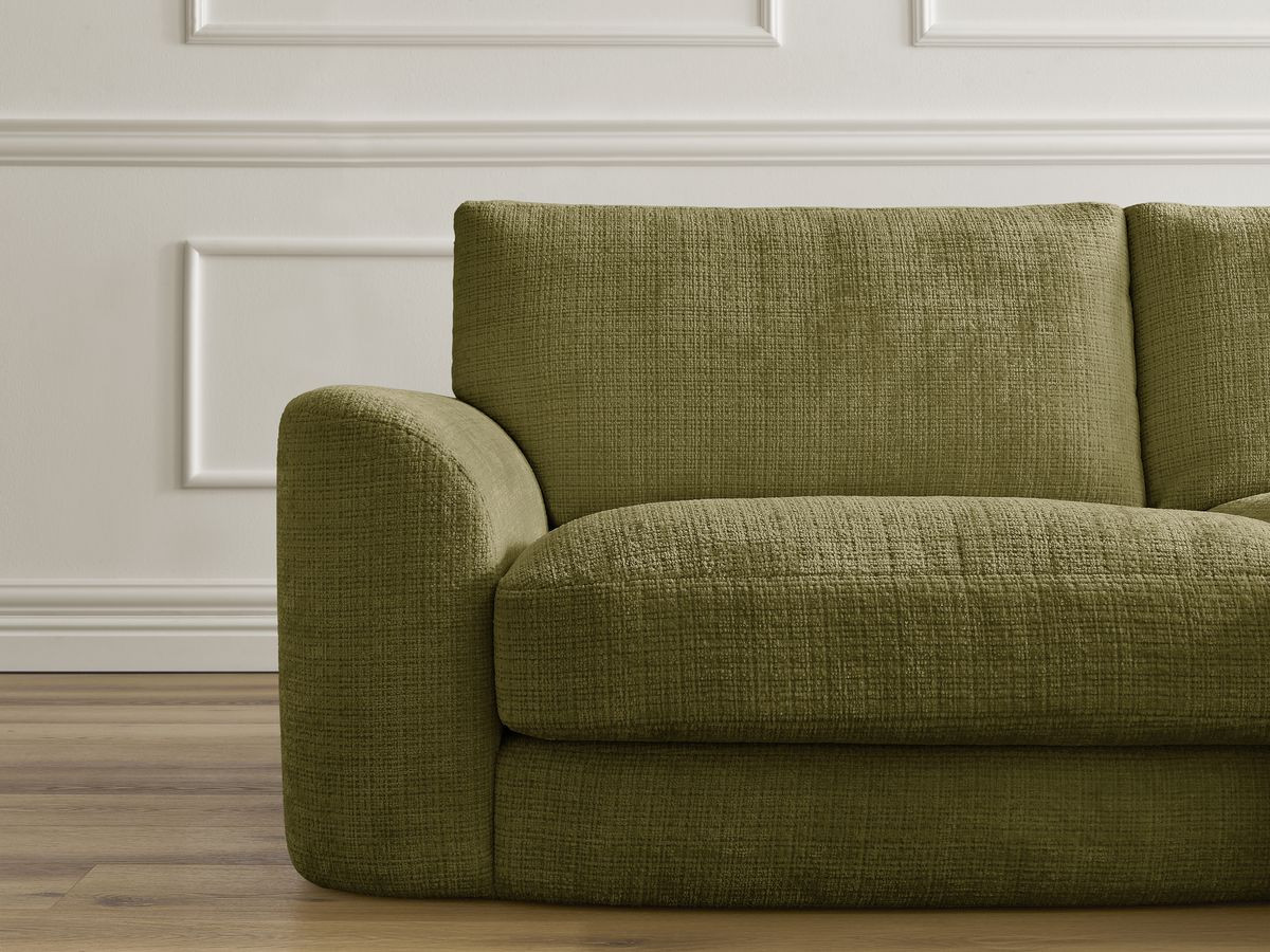 Canapé droit fixe LEONORE tissu texturé avec pouf