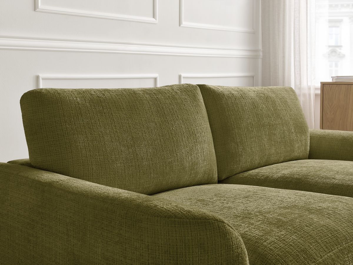 Canapé droit fixe LEONORE tissu texturé avec pouf