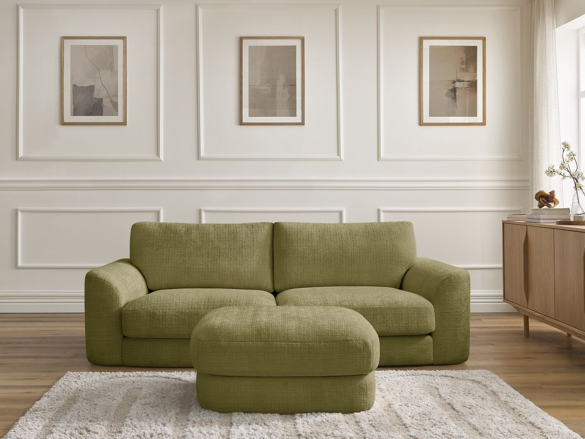 Canapé droit LEONORE texturé avec pouf vert — vue 5