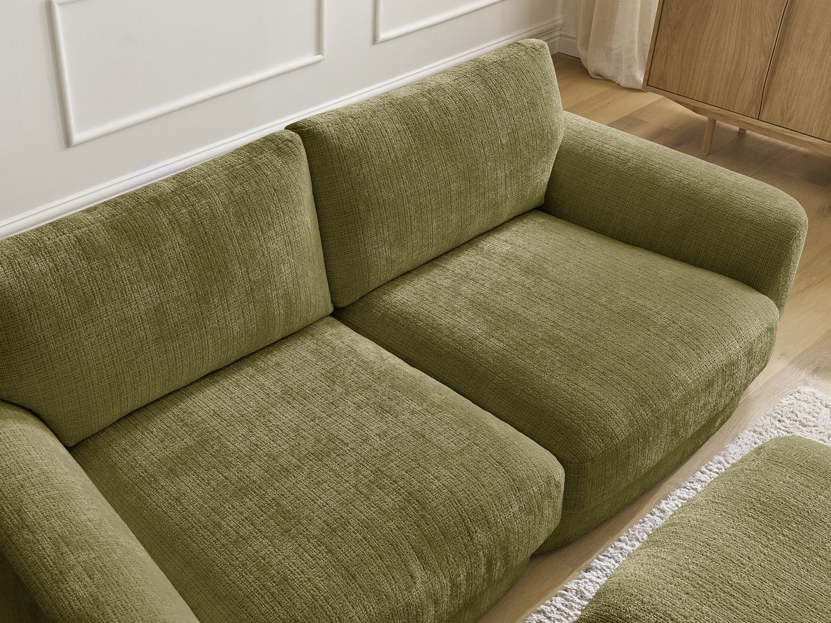 Canapé droit fixe LEONORE tissu texturé avec pouf