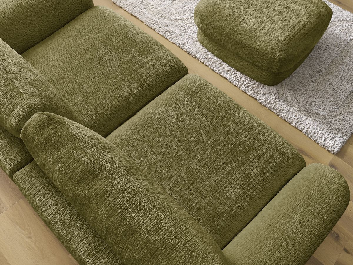 Canapé droit fixe LEONORE tissu texturé avec pouf
