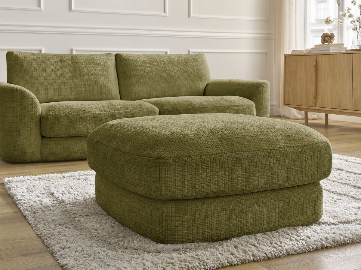 Canapé droit fixe LEONORE tissu texturé avec pouf