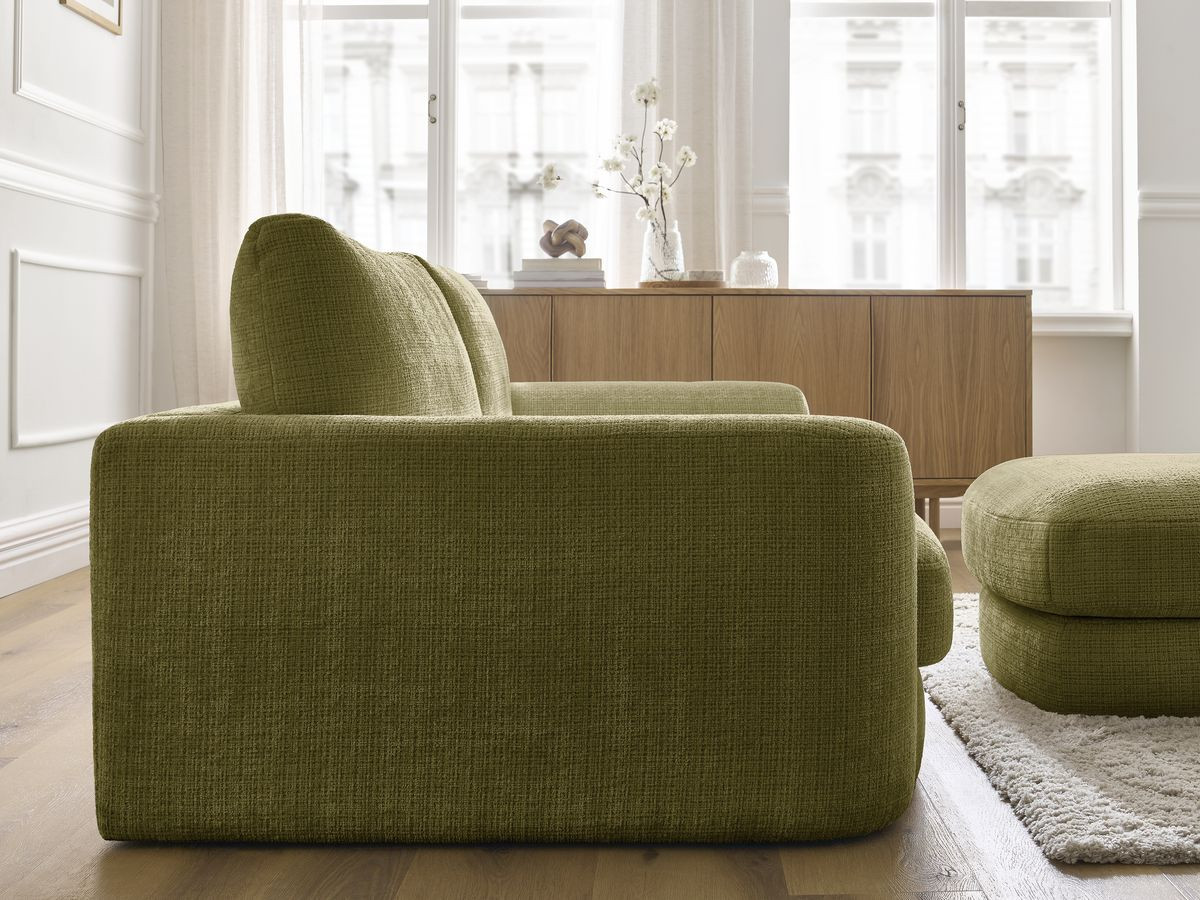 Canapé droit fixe LEONORE tissu texturé avec pouf