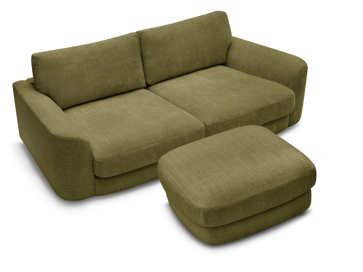 Canapé droit fixe LEONORE tissu texturé avec pouf