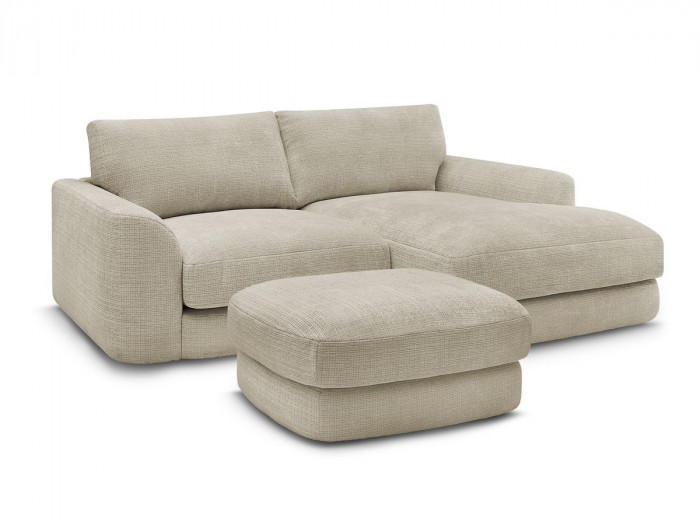 Canapé d'angle fixe LEONORE tissu texturé avec pouf