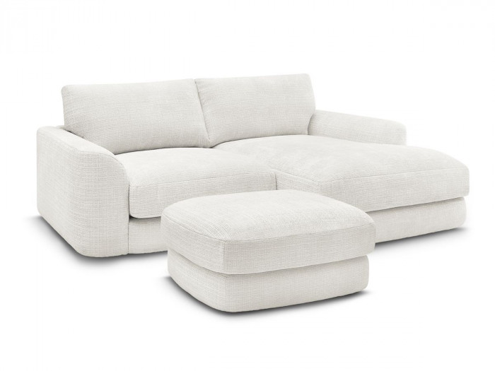 Canapé d'angle fixe LEONORE tissu texturé avec pouf