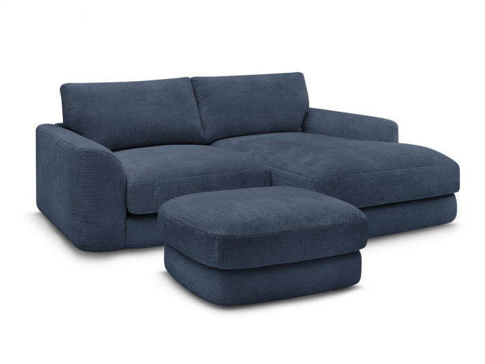 Canapé d'angle fixe LEONORE tissu texturé avec pouf