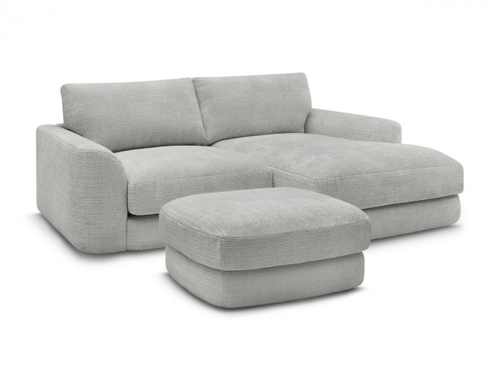 Canapé d'angle fixe LEONORE tissu texturé avec pouf
