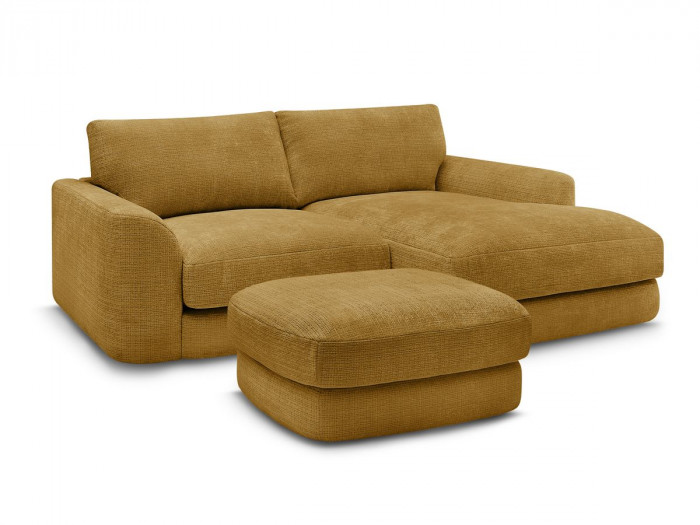 Canapé d'angle fixe LEONORE tissu texturé avec pouf