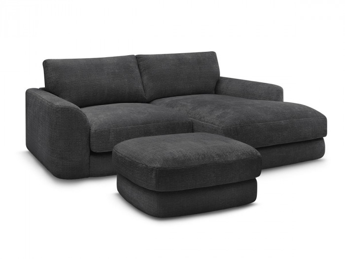 Canapé d'angle fixe LEONORE tissu texturé avec pouf