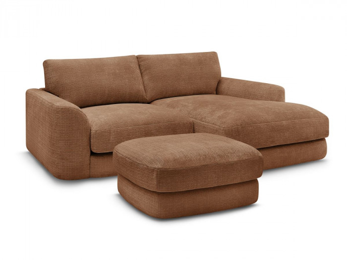 Canapé d'angle fixe LEONORE tissu texturé avec pouf