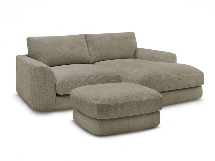 Canapé d'angle fixe LEONORE tissu texturé avec pouf
