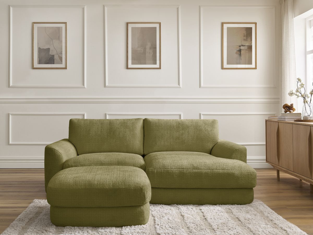 Canapé d'angle LEONORE texturé avec pouf vert — vue 5