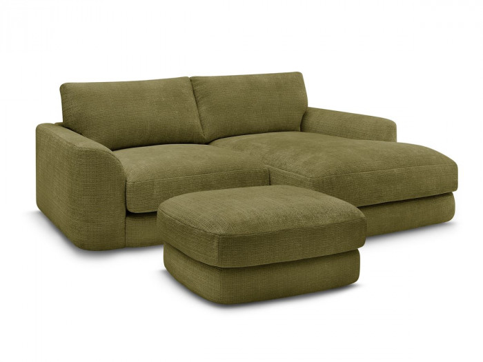 Canapé d'angle fixe LEONORE tissu texturé avec pouf