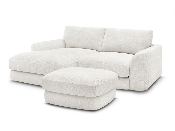 Canapé d'angle fixe LEONORE tissu texturé avec pouf