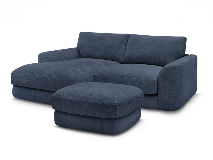 Canapé d'angle fixe LEONORE tissu texturé avec pouf