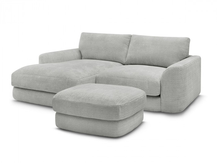 Canapé d'angle fixe LEONORE tissu texturé avec pouf