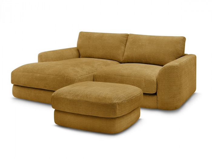 Canapé d'angle fixe LEONORE tissu texturé avec pouf