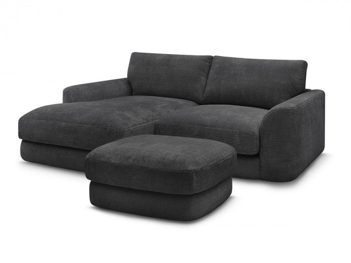 Canapé d'angle fixe LEONORE tissu texturé avec pouf