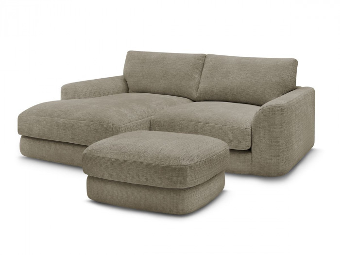 Canapé d'angle fixe LEONORE tissu texturé avec pouf