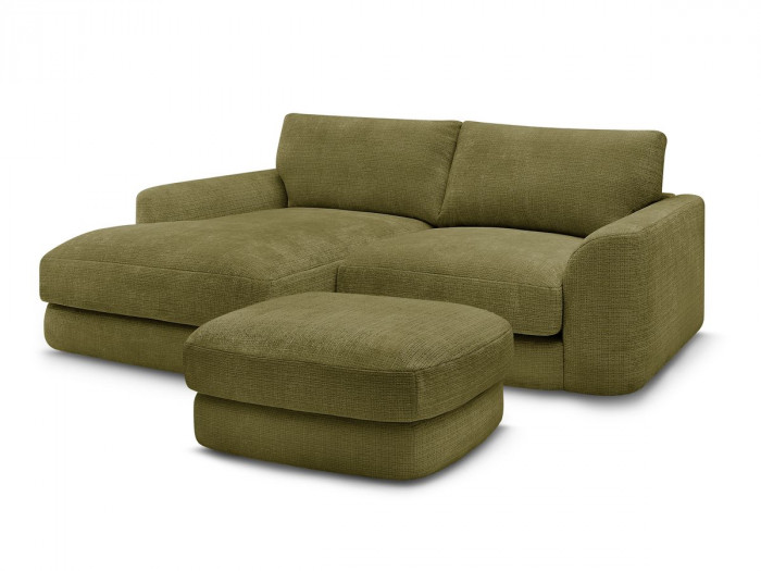 Canapé d'angle fixe LEONORE tissu texturé avec pouf