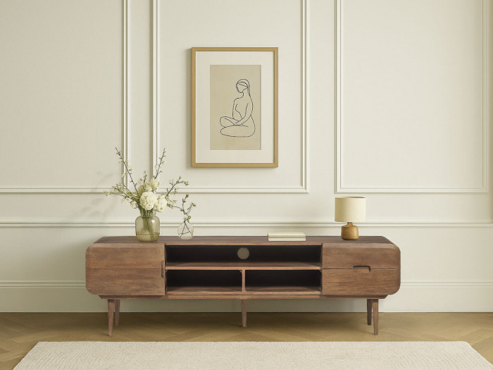 Meuble TV 3 portes 180 cm BRUNE bois massif de manguier