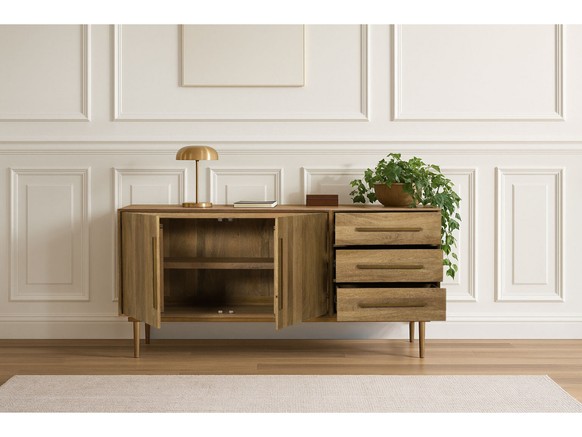 Dressoir 2 deuren 3 laden 180 cm BRUGES massief mangohout