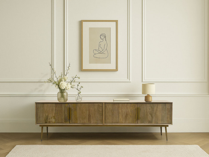 Meuble TV 4 portes 180 cm BRUGES bois massif de manguier