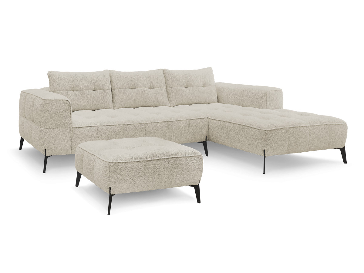 vaste hoekbank anis badstof met poef gekleurd beige
