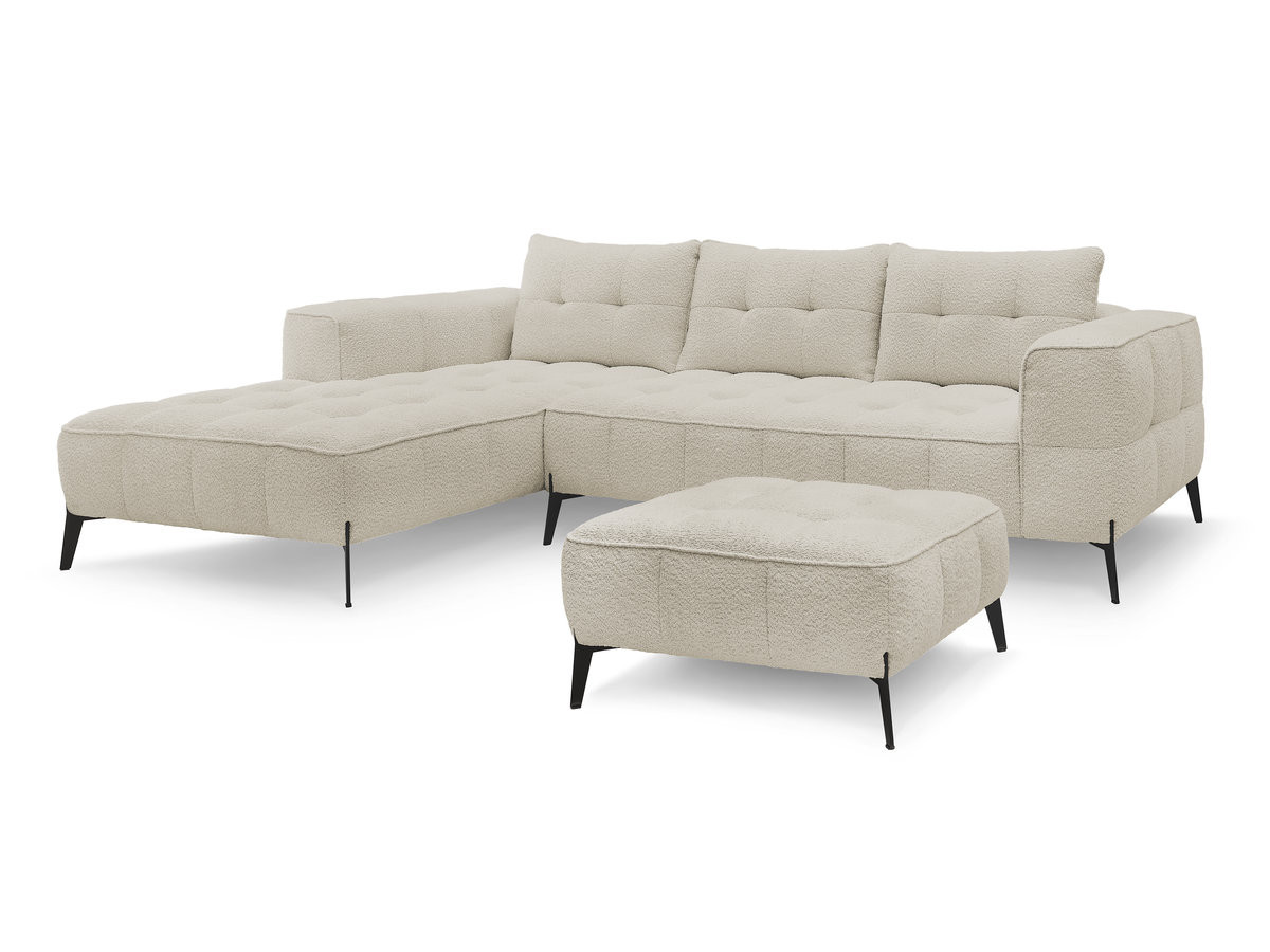 vaste hoekbank anis badstof met poef gekleurd beige
