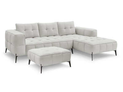 Canapé d'angle fixe ANIS tissu texturé avec pouf