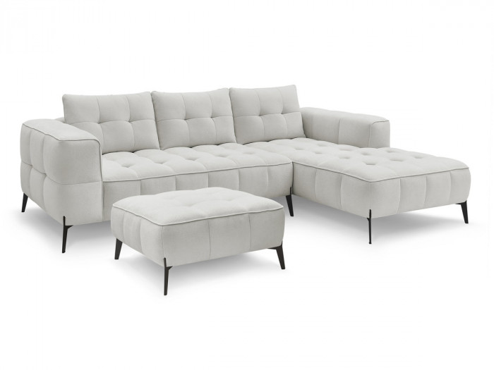 Canapé d'angle fixe ANIS tissu texturé avec pouf