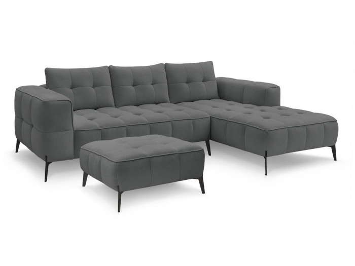 Canapé d'angle fixe ANIS tissu texturé avec pouf
