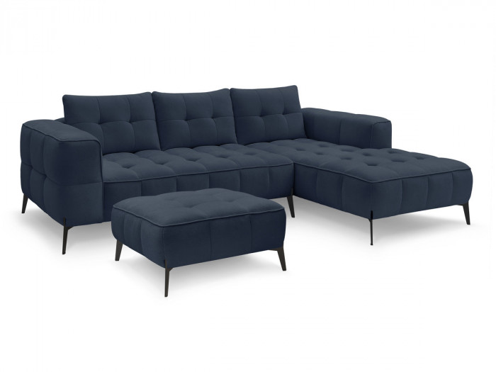 Canapé d'angle fixe ANIS tissu texturé avec pouf
