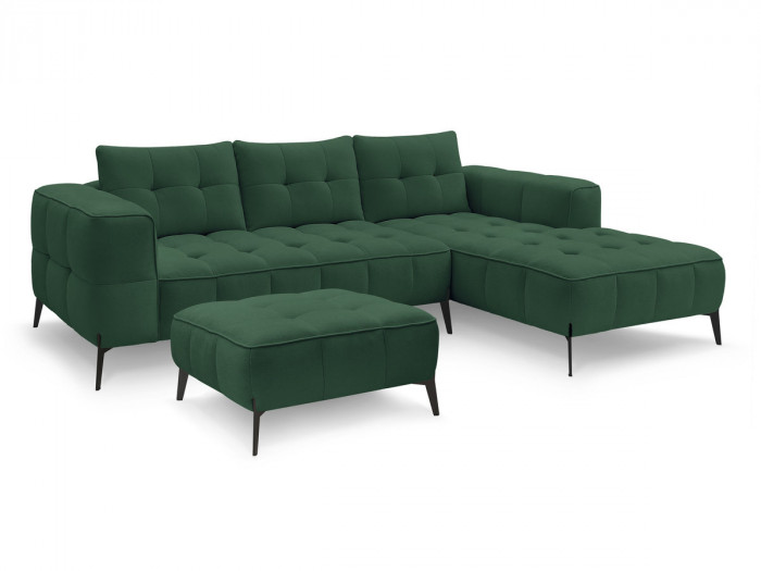 Canapé d'angle fixe ANIS tissu texturé avec pouf