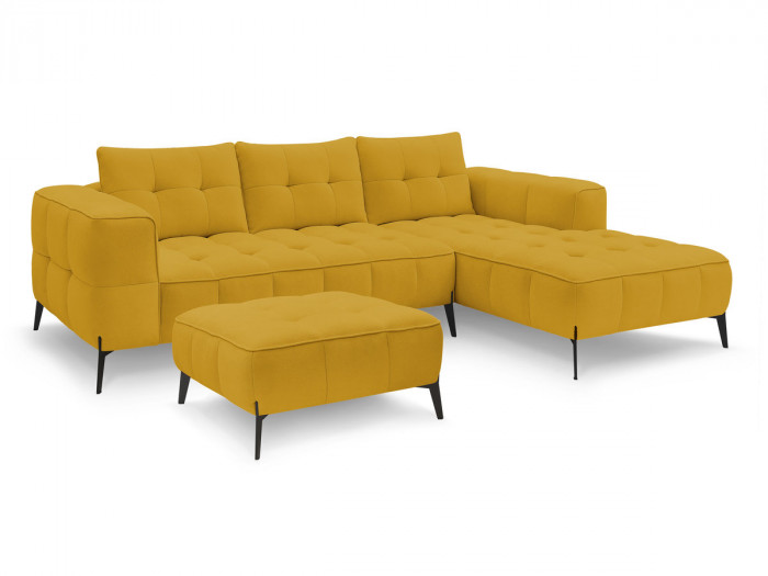 Canapé d'angle fixe ANIS tissu texturé avec pouf