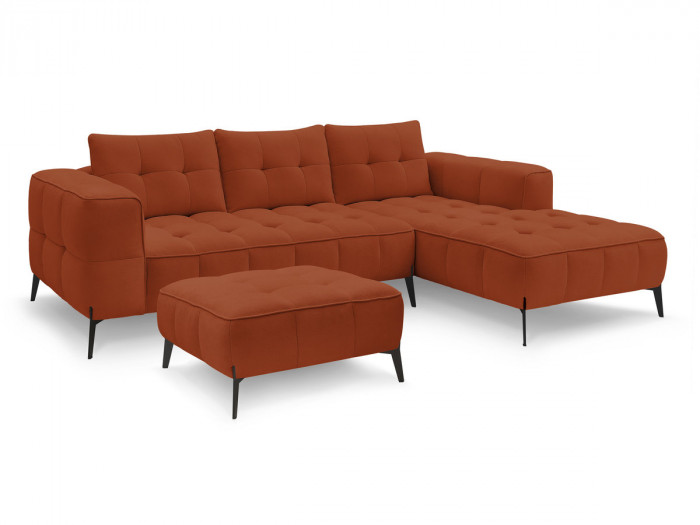 Canapé d'angle fixe ANIS tissu texturé avec pouf