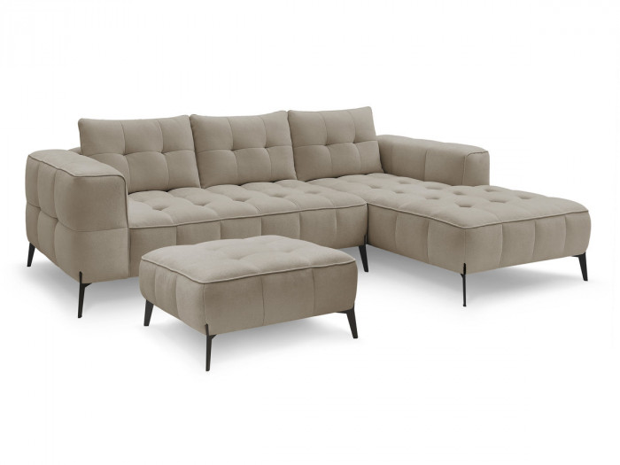Canapé d'angle fixe ANIS tissu texturé avec pouf