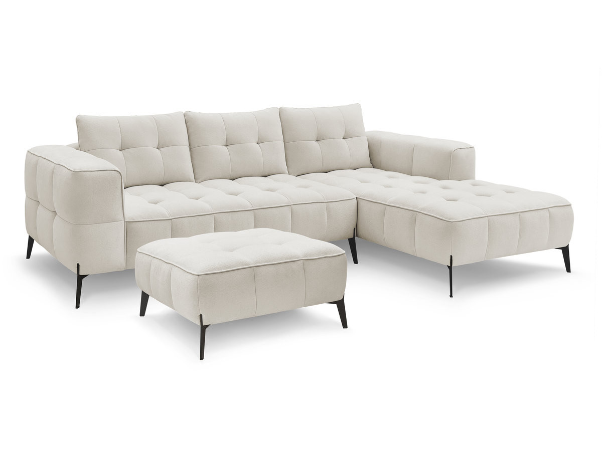 Canapé d'angle fixe ANIS tissu texturé avec pouf