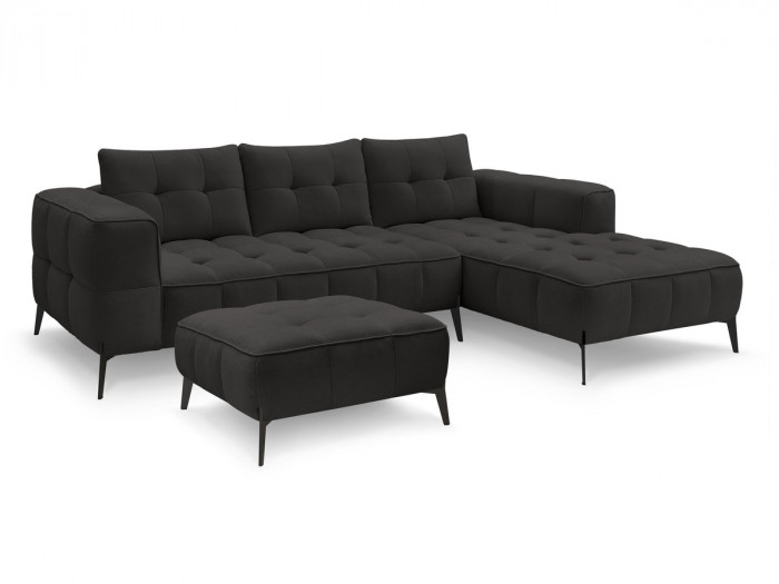 Canapé d'angle fixe ANIS tissu texturé avec pouf