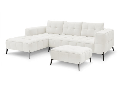 Canapé d'angle fixe ANIS tissu texturé avec pouf