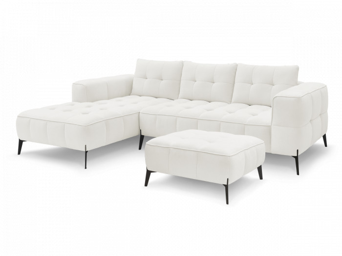 Canapé d'angle fixe ANIS tissu texturé avec pouf